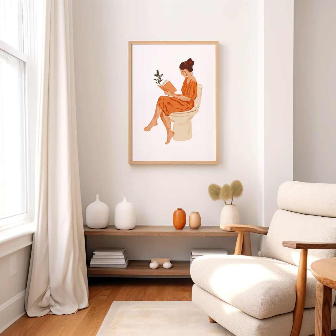 Woman Reading Book On Toilet Funny Bathroom Humor Gift Poster - Image 3