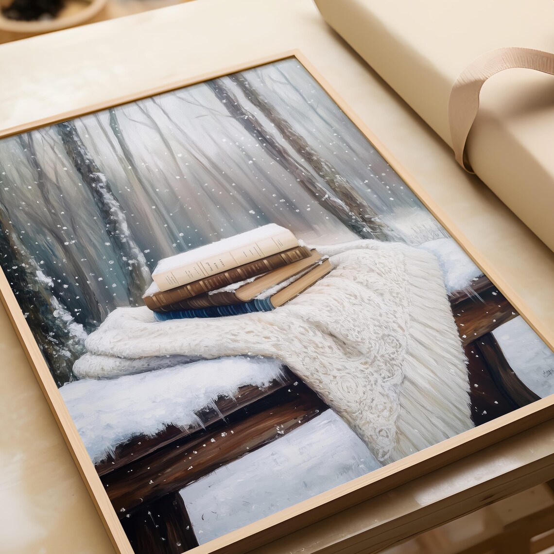 Bookish Winter Art Print, Winter Reading Nook - Image 5