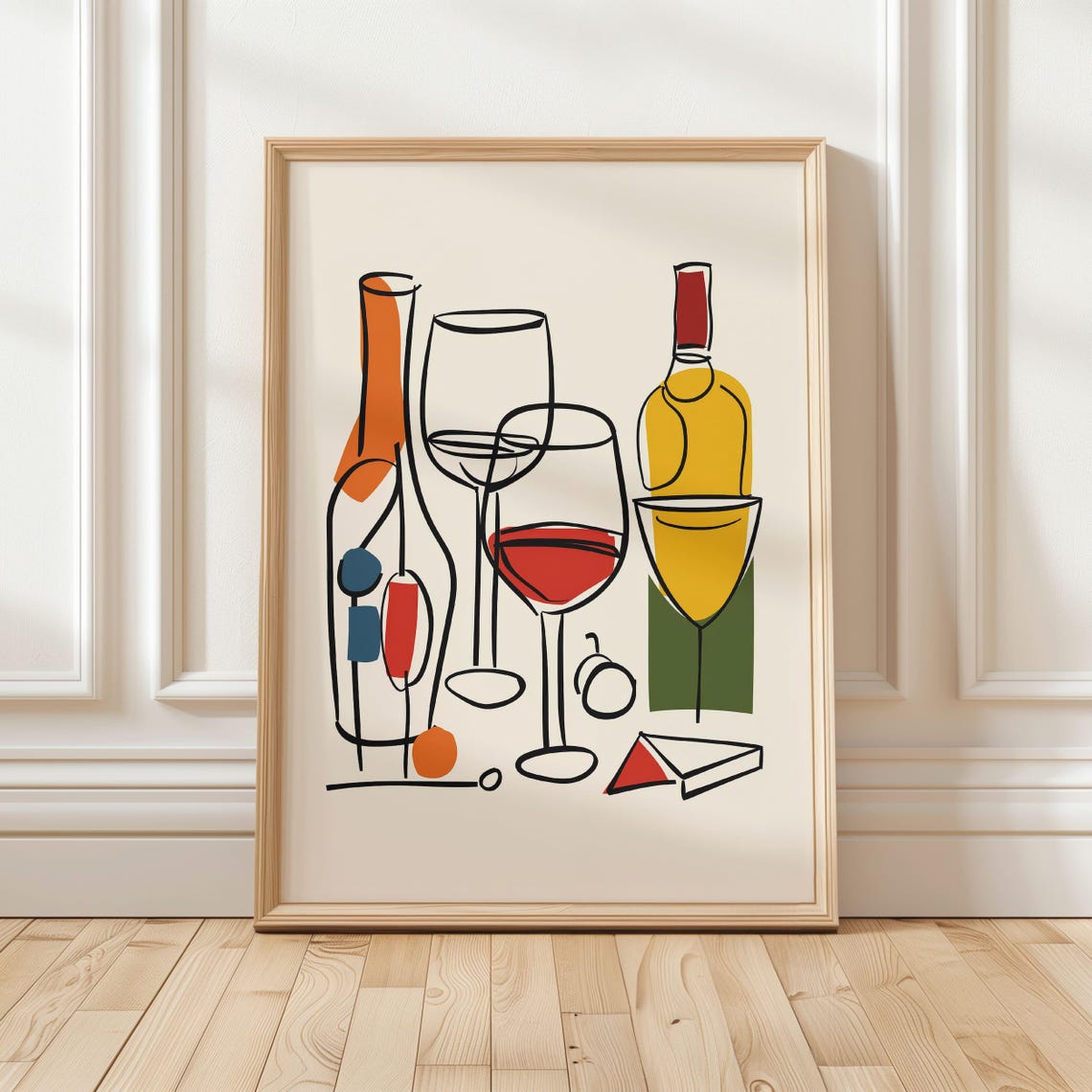 Minimalist Wine Bottles Glasses Line Drawing Home Bar Art Poster