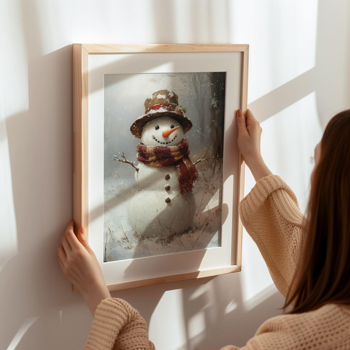 Cheerful Snowman With Red Scarf in Snowy Winter Woods Poster - Image 7