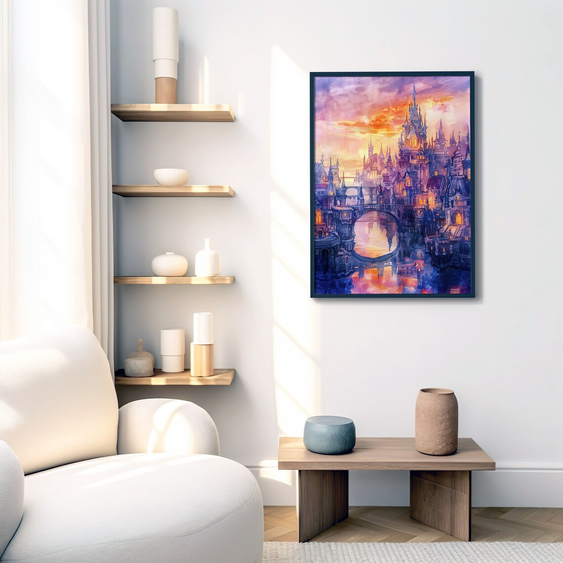 Magical Castle Watercolor Art Print, Fantasy Sunset - Image 5