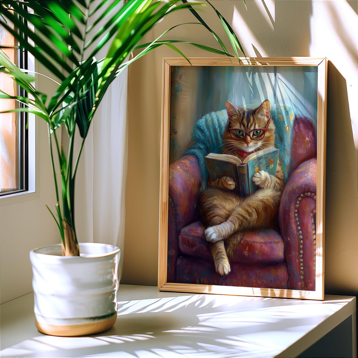 Cozy Cat Reading Art Print, Cute Home Library Decor - Image 6