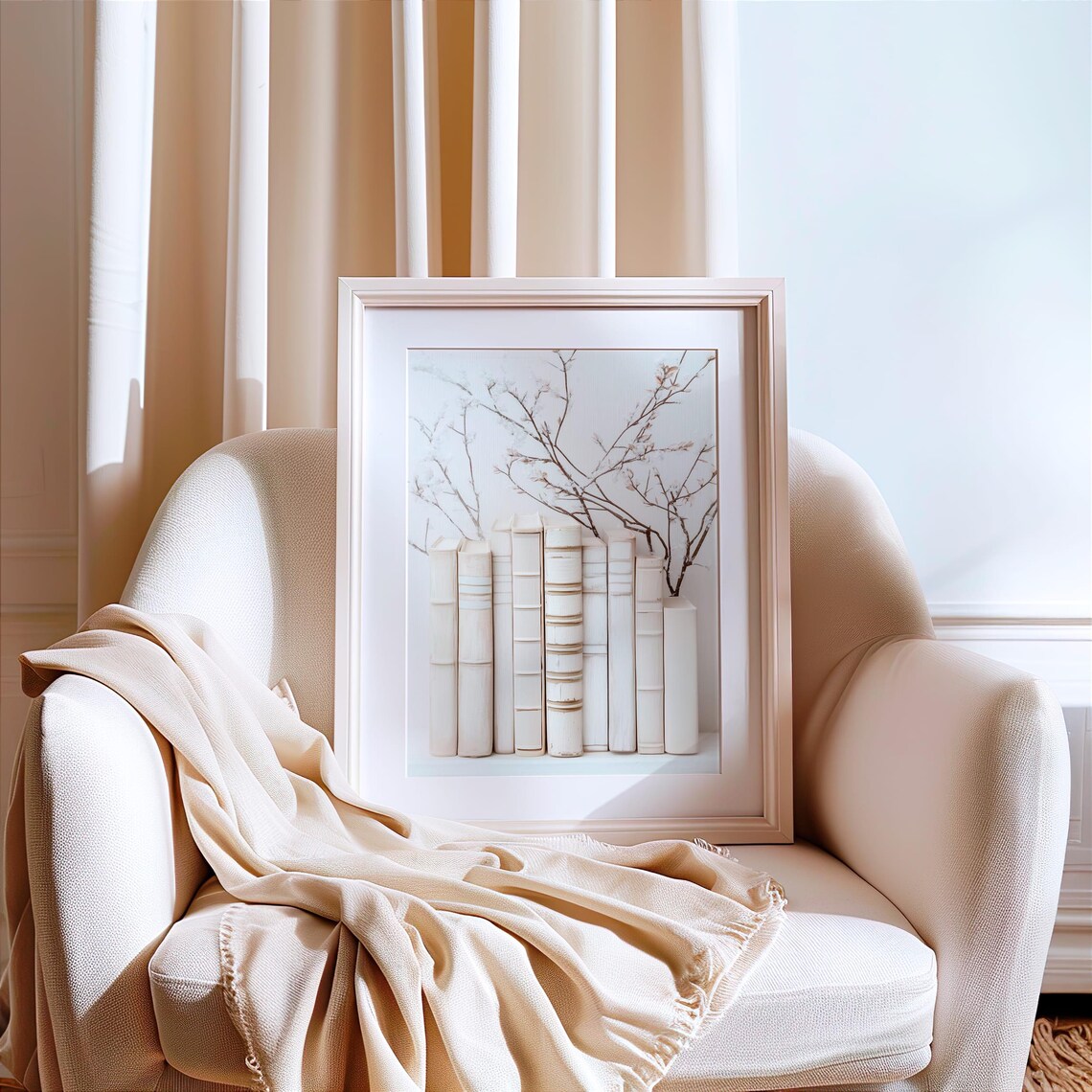 Minimalist Book Lover Art Print, Neutral Reading Nook - Image 4