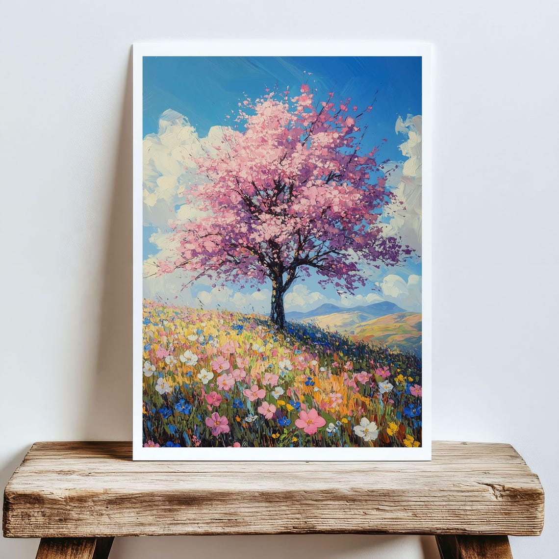 Cherry Blossom Tree Over Wildflower Meadow Spring Art Poster - Image 5