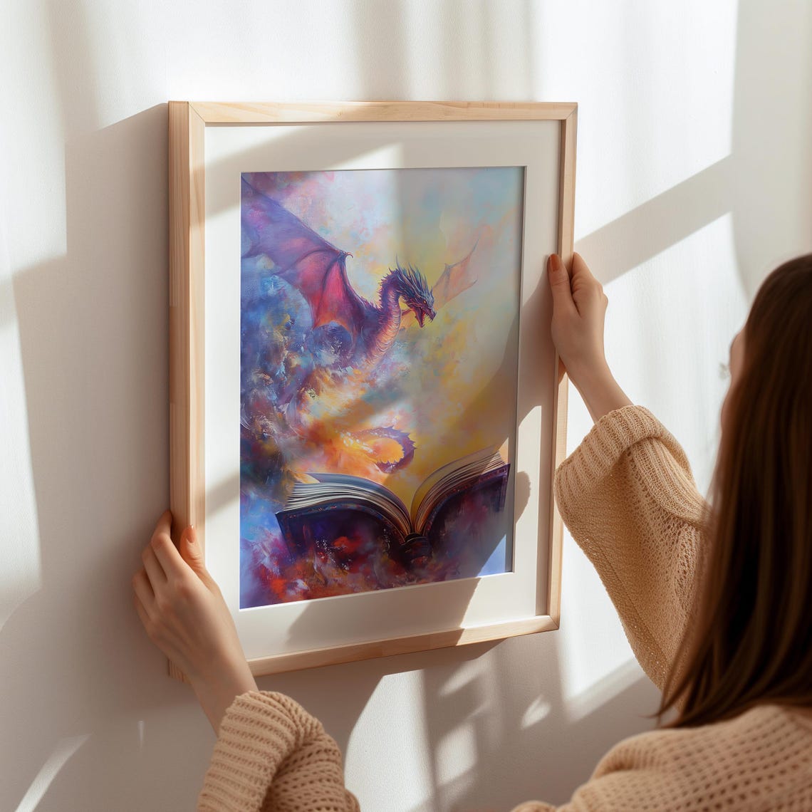 Crimson Dragon Soaring From Open Book Colorful Fantasy Art Poster - Image 3