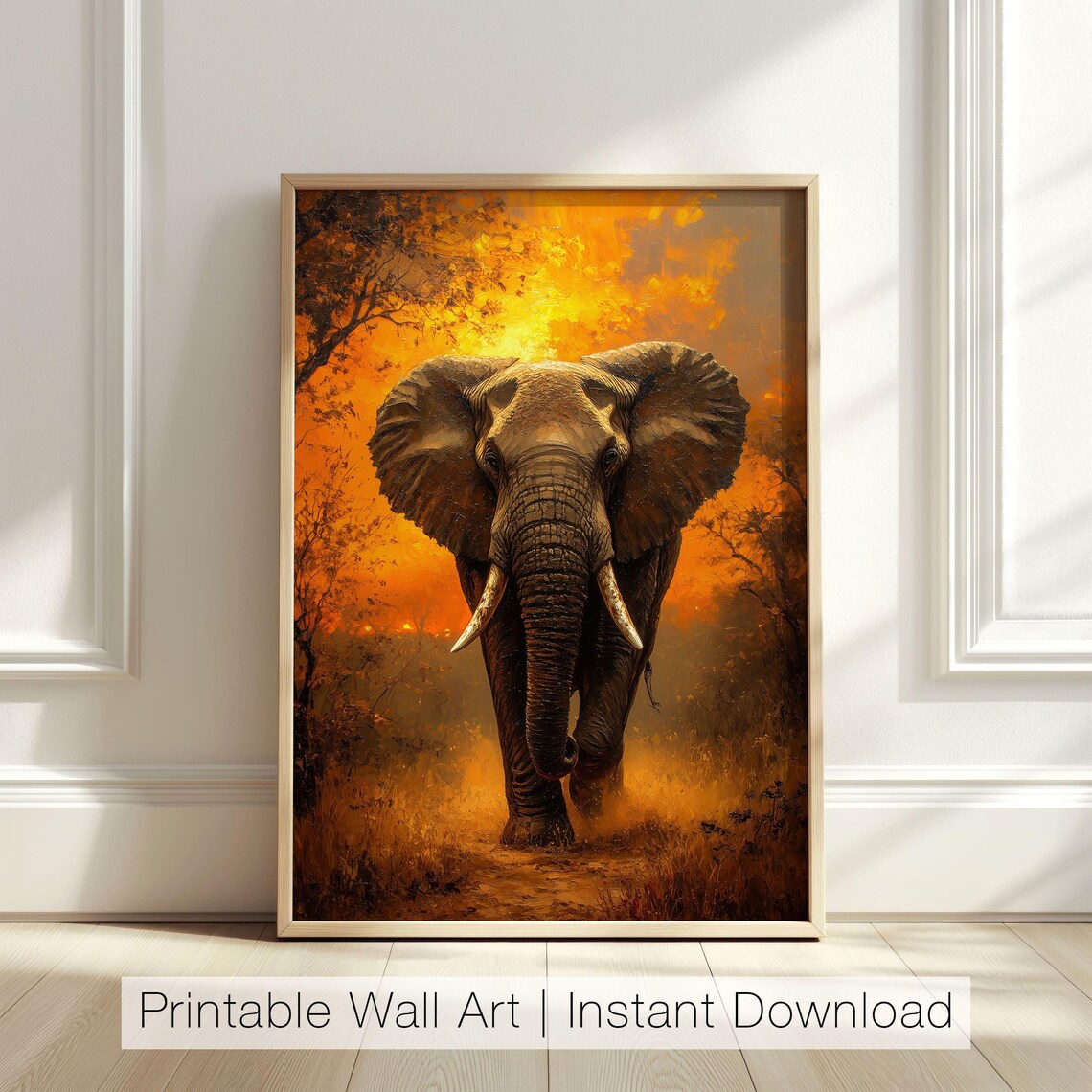 Majestic African Elephant Sunset Fiery Savanna Wildlife Portrait Poster