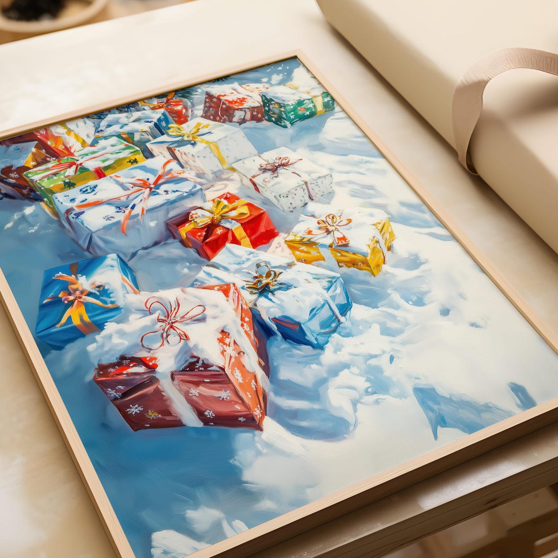 Christmas Gifts Piled in Snow Festive Holiday Presents Wall Poster - Image 3