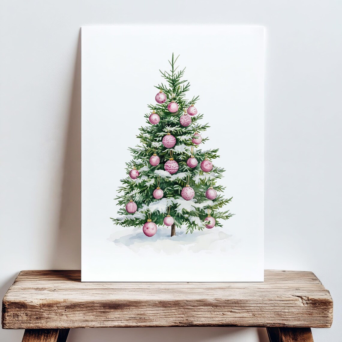 Pink Christmas Tree Watercolor Holiday Art Print - Image 5
