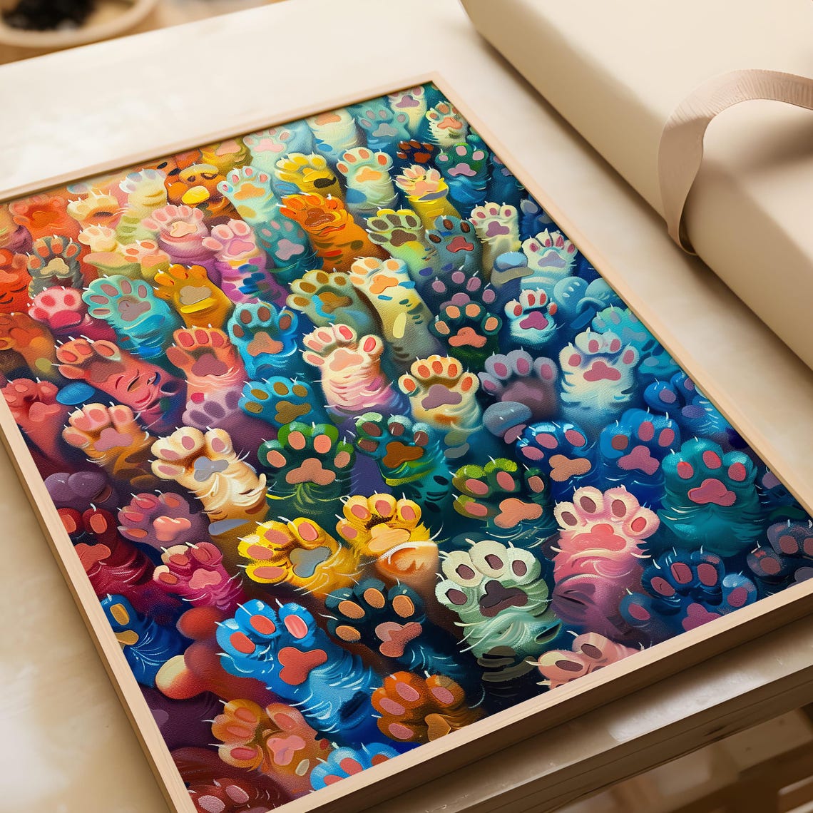 Colorful Cat Paws Rainbow Feline Abstract Painterly Pet Wall Art - Image 5