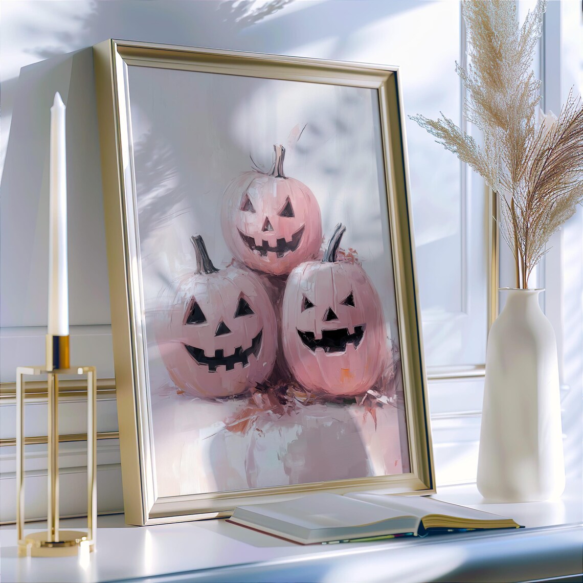 Pink Halloween Pumpkin Art Print Pastel Halloween Decor Cute Fall Wall Art Pastel Pumpkin Wall Decor - Image 2