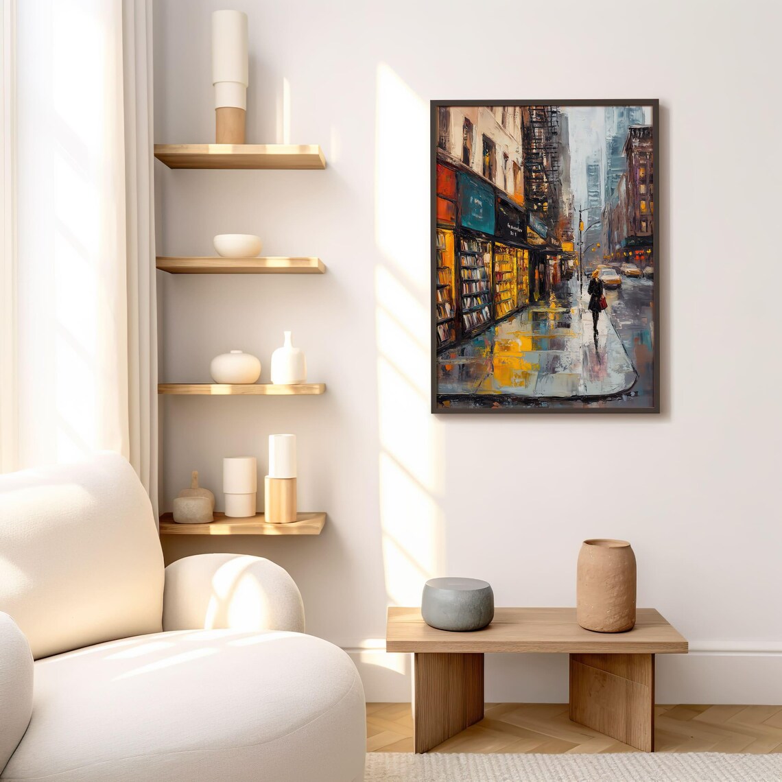 Rainy City Street Bookstore Window Bookshop Lover Art Poster - Image 4