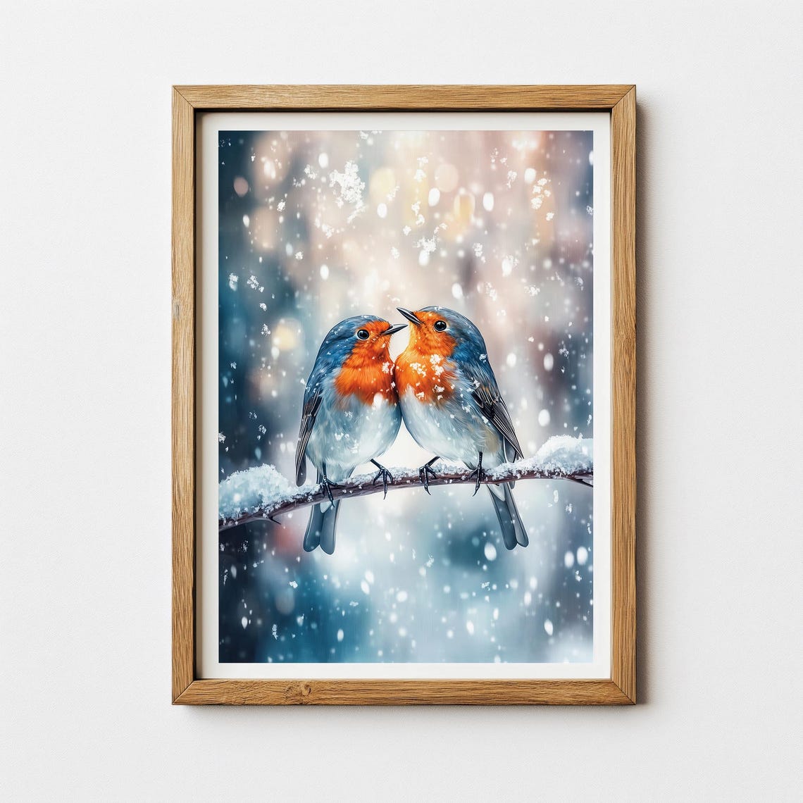 Romantic Robin Birds Winter Art Snowy Love Birds Wall Decor Winter Nature Print Seasonal Animal Art Woodland Couple - Image 3