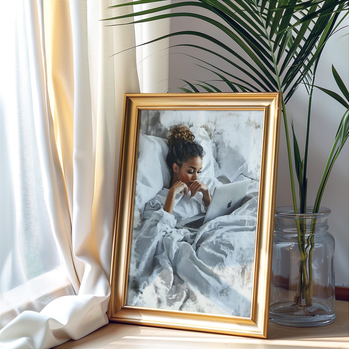 African American Woman In Bed Art Print, Cozy Decor - Image 2