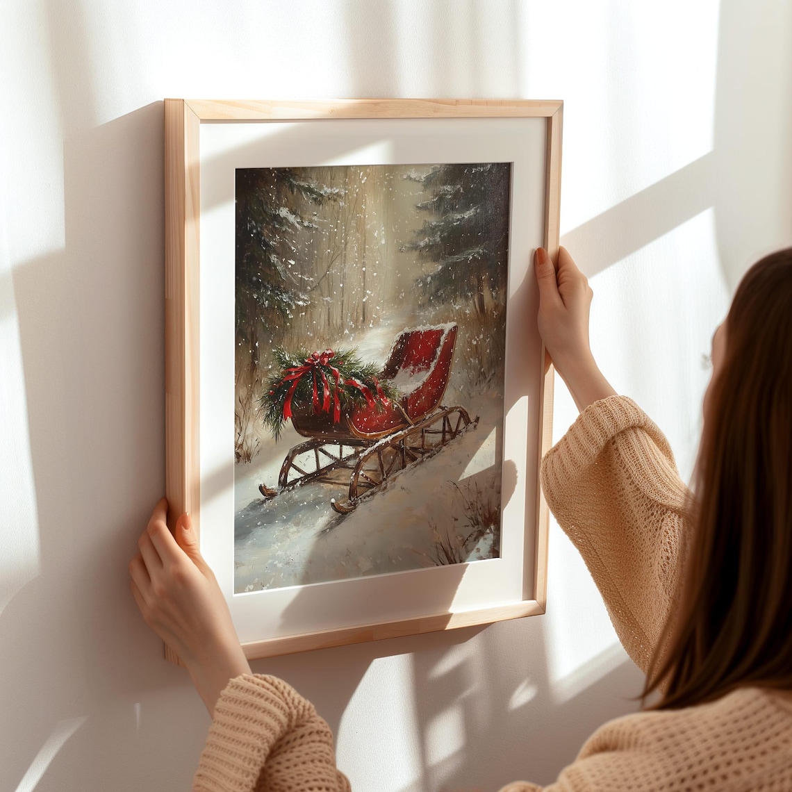 Vintage Winter Sleigh Christmas Wall Art, Rustic Holiday Decor - Image 2