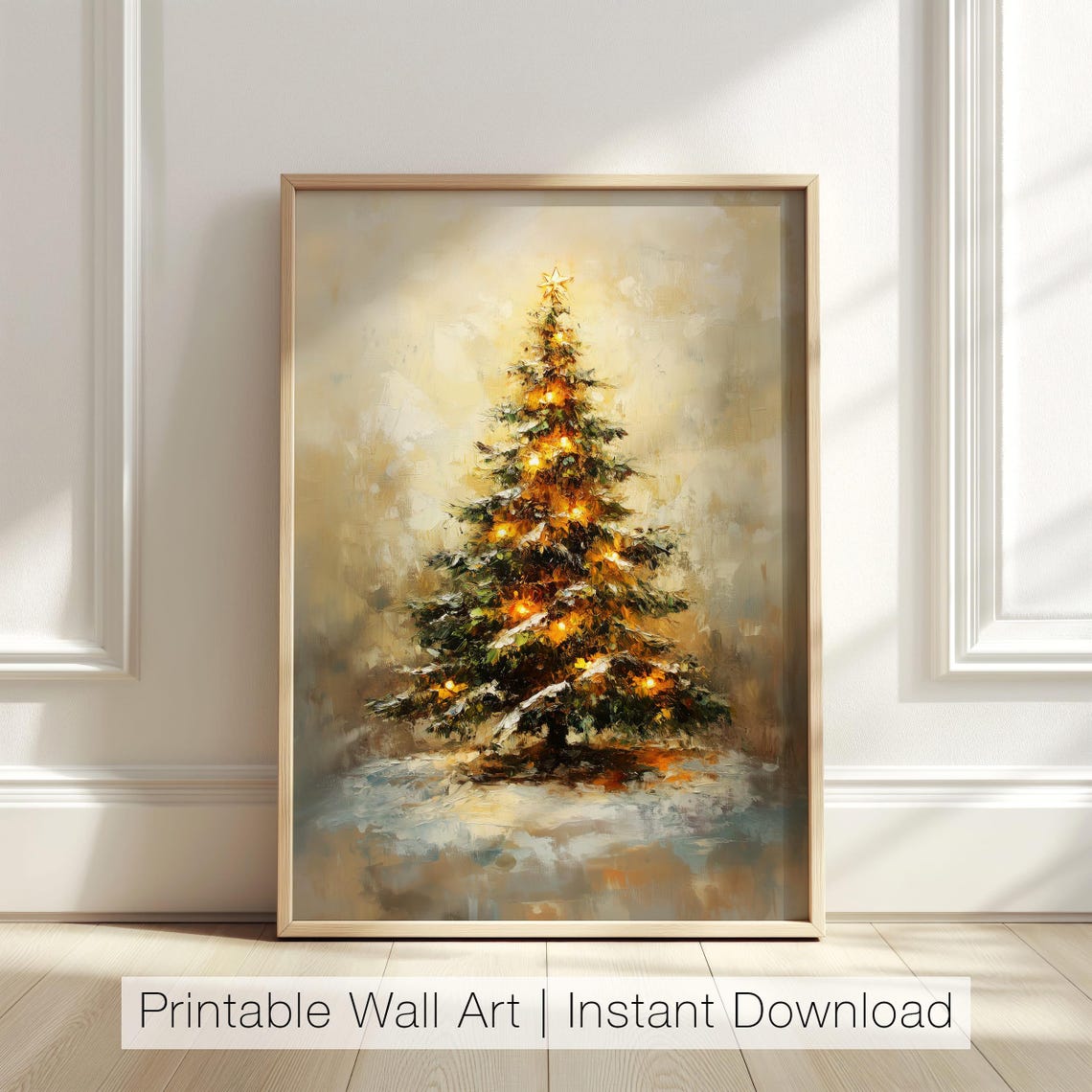Christmas Tree With Star Lights Snowy Winter Holiday Art Poster