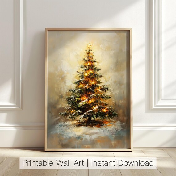 Christmas Tree With Star Lights Snowy Winter Holiday Art Poster