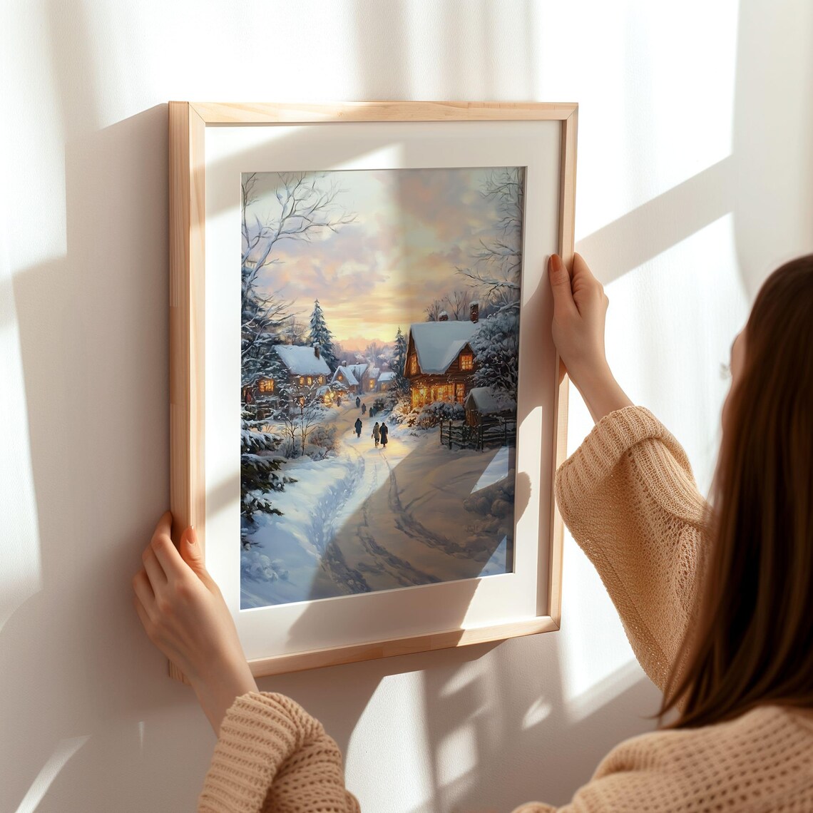 Cozy Snowy Village Street at Dusk With Glowing Cottages Poster - Image 4
