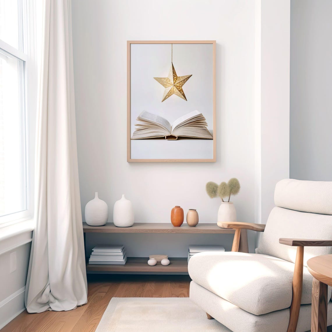 Gold Star Lantern Over Open Book Magical Reading Nook Poster - Image 4