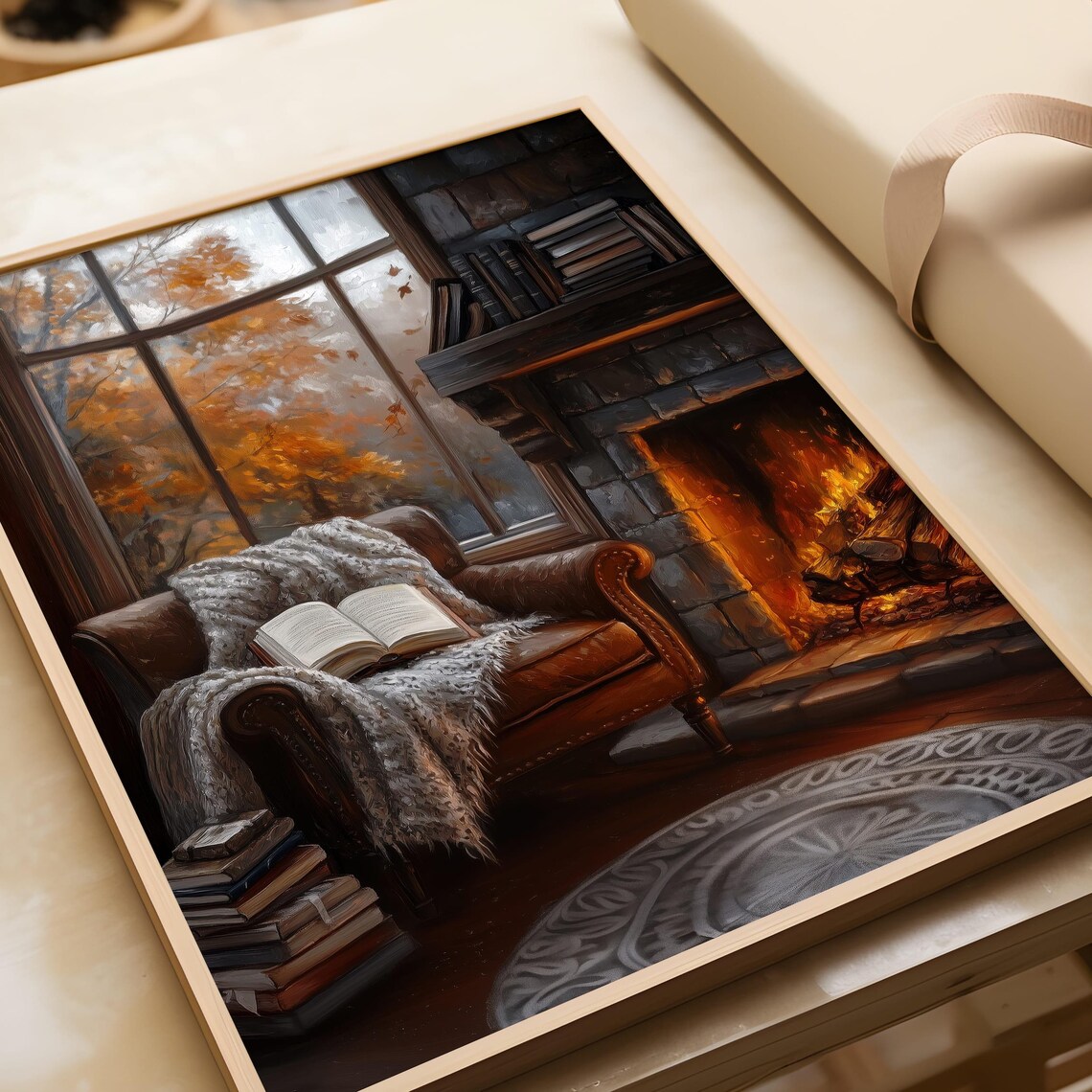 Cozy Autumn Reading Nook Art Print, Rustic Decor - Image 5