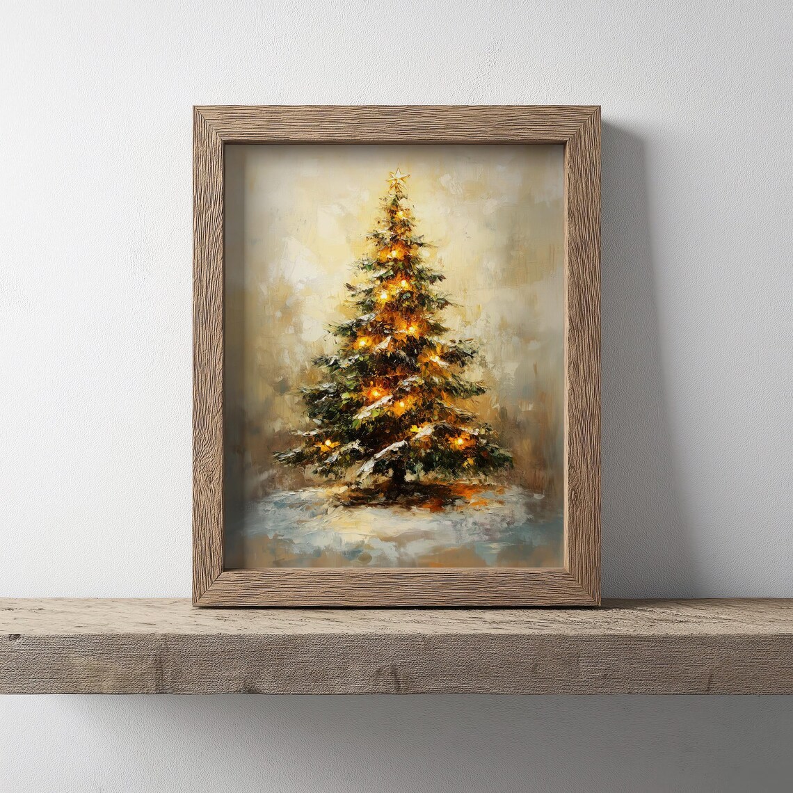 Christmas Tree With Star Lights Snowy Winter Holiday Art Poster - Image 3