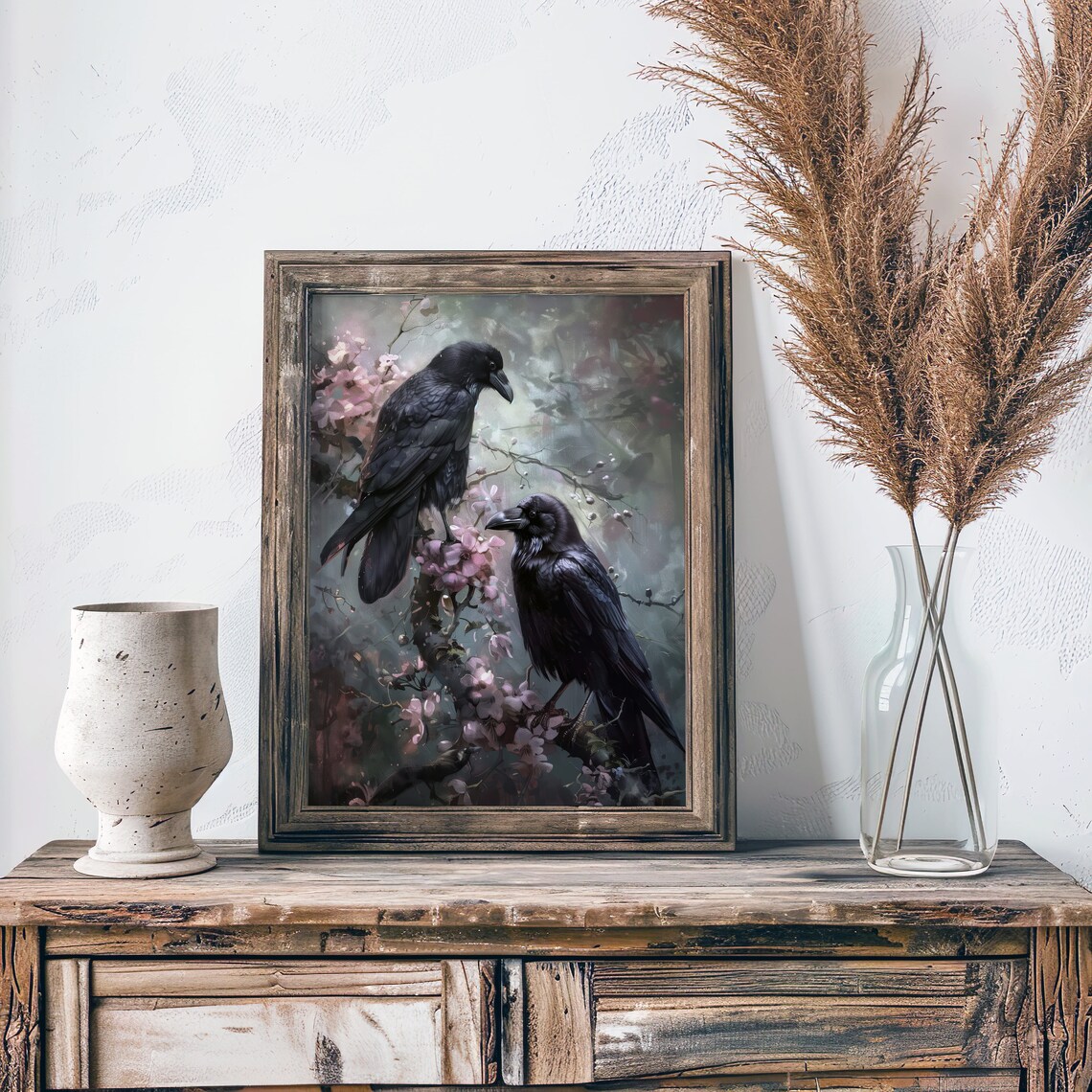 Victorian Gothic Raven Art Print, Dark Floral Decor - Image 2