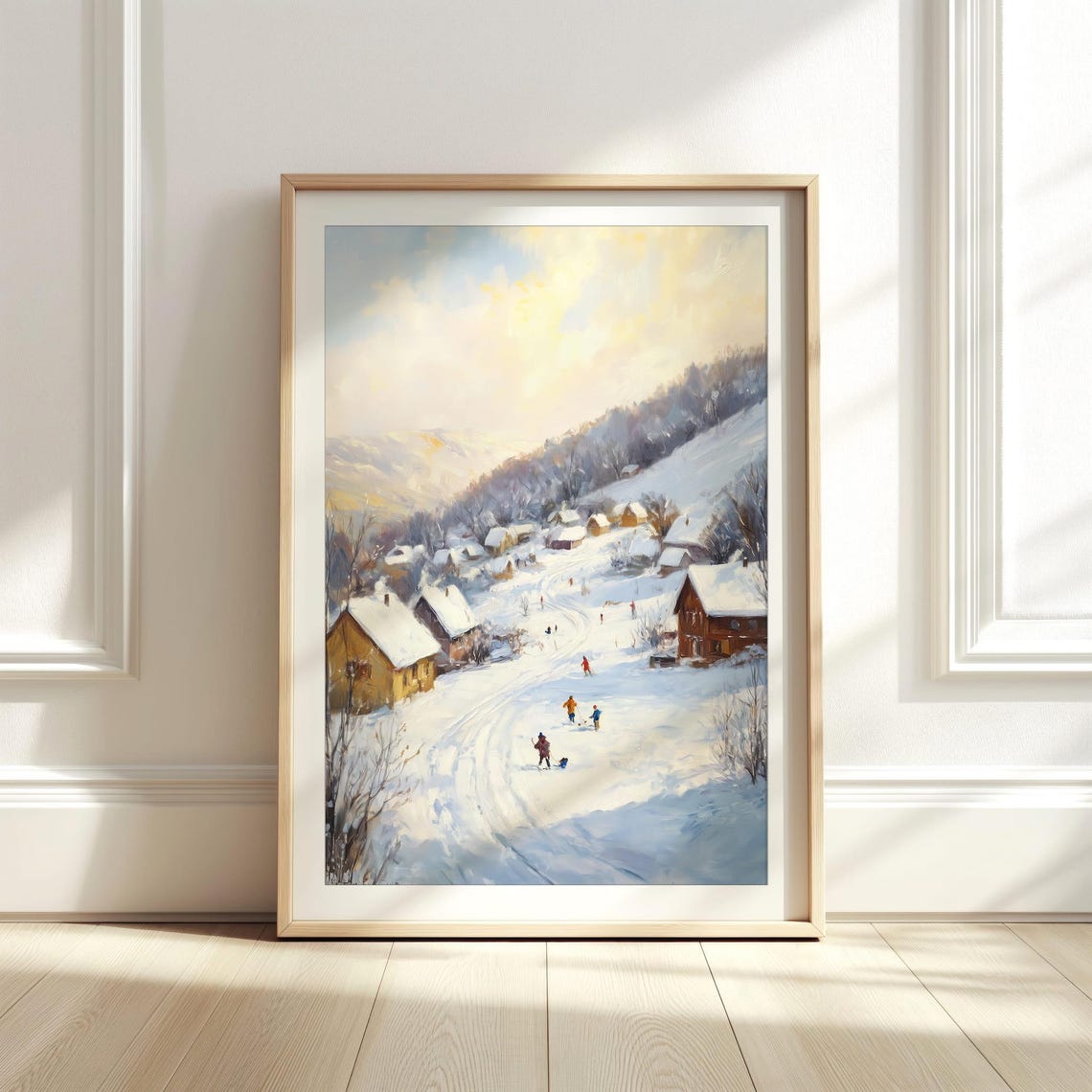 Vintage Winter Village Scene Children Sledding in Snow Poster - Image 8