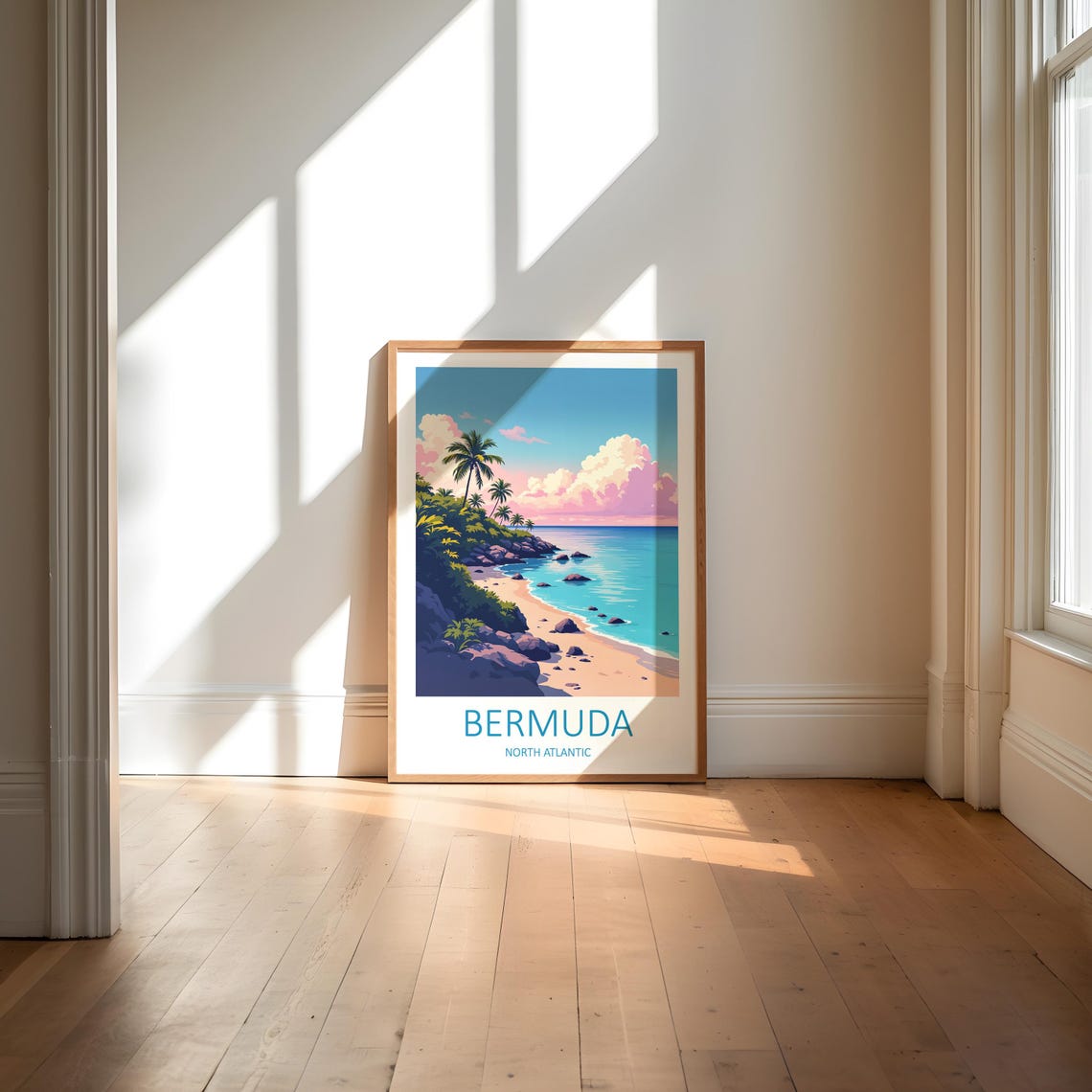 Bermuda North Atlantic Palm Lined Sandy Beach Cove Scene Poster - Image 6