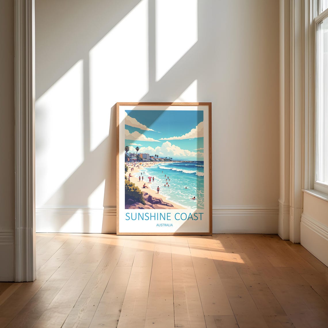 Sunshine Coast Australia Beach Day With Swimmers and Surf Poster - Image 6