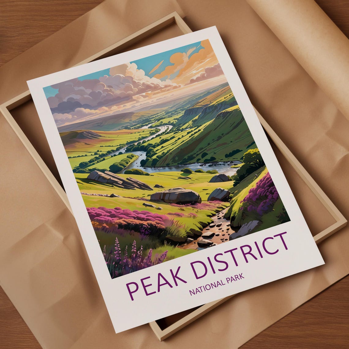 Peak District National Park Green Valley River Heather Hills Poster - Image 4