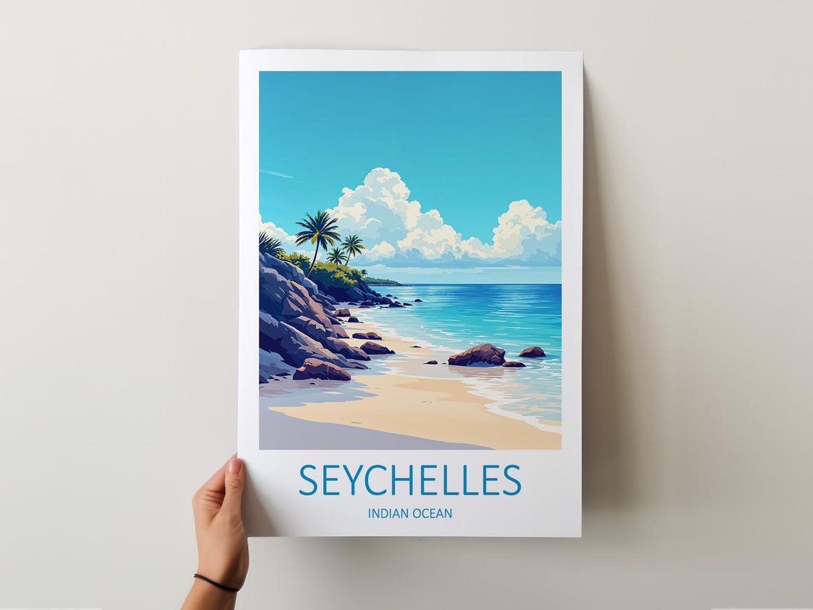 Seychelles Indian Ocean Granite Boulder Beach With Palms Poster - Image 5