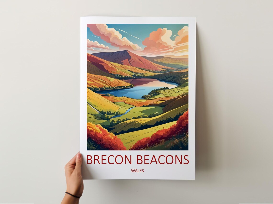 Brecon Beacons Wales Mountain Lake in a Golden Autumn Valley Poster - Image 5