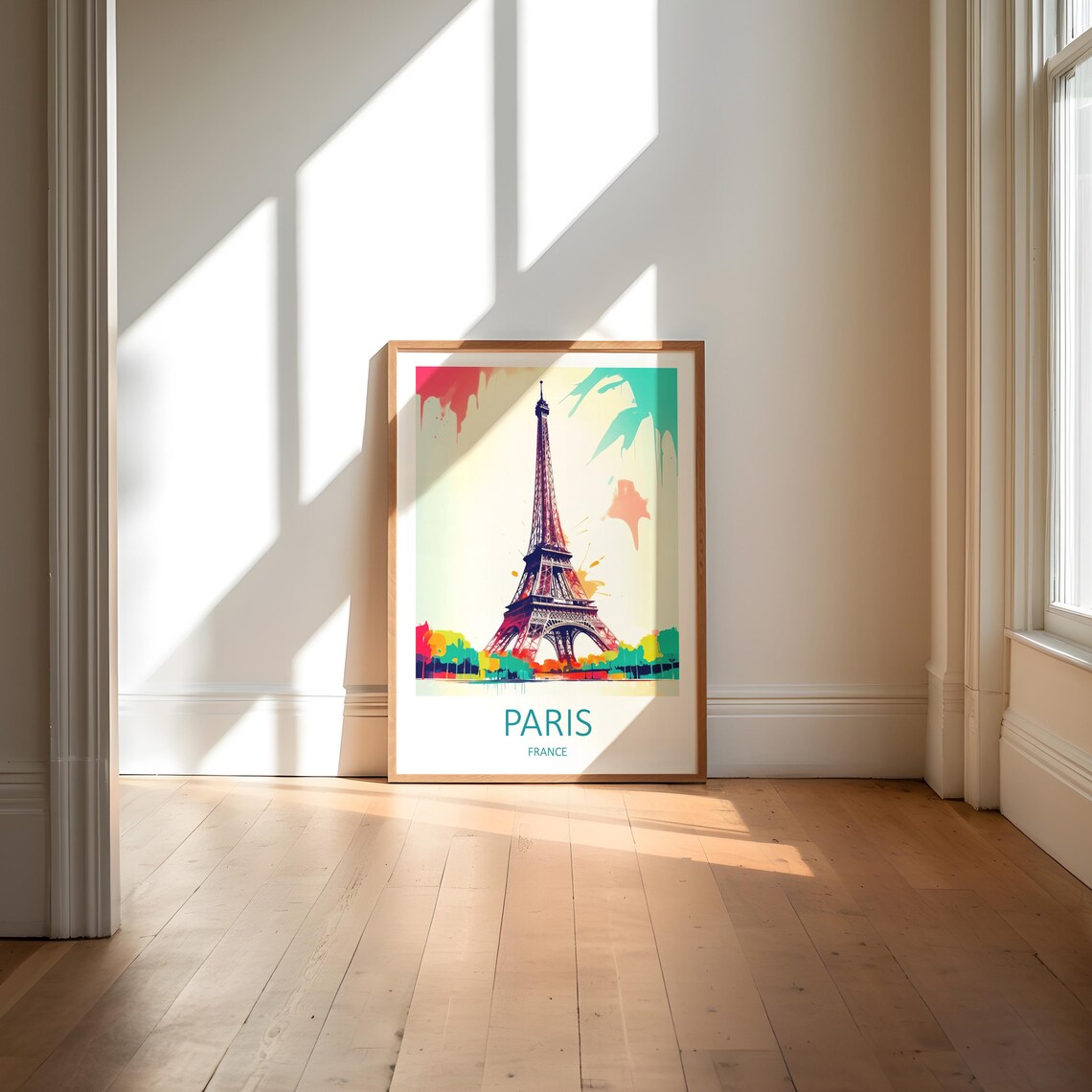 Paris France Eiffel Tower Watercolor Splash Colorful Art Poster - Image 6
