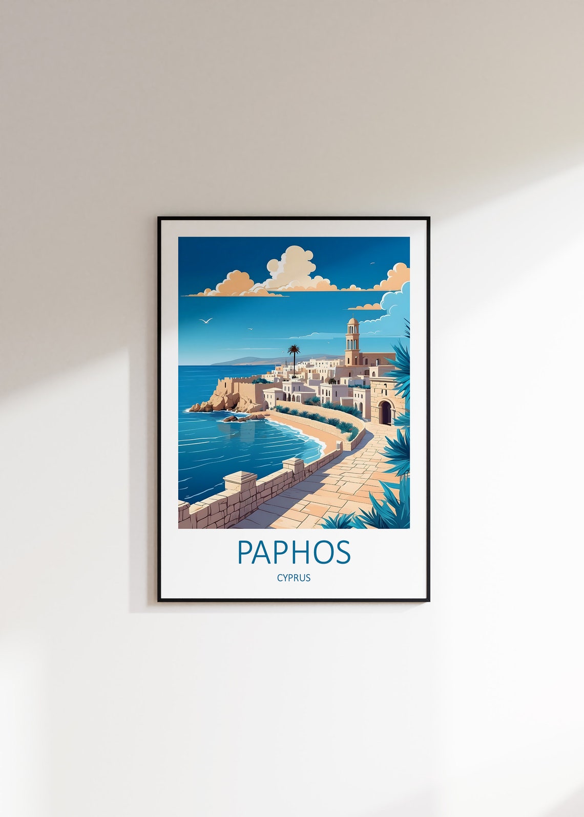 Paphos Cyprus Old Town Harbor Stone Promenade Vintage Travel Poster - Image 3
