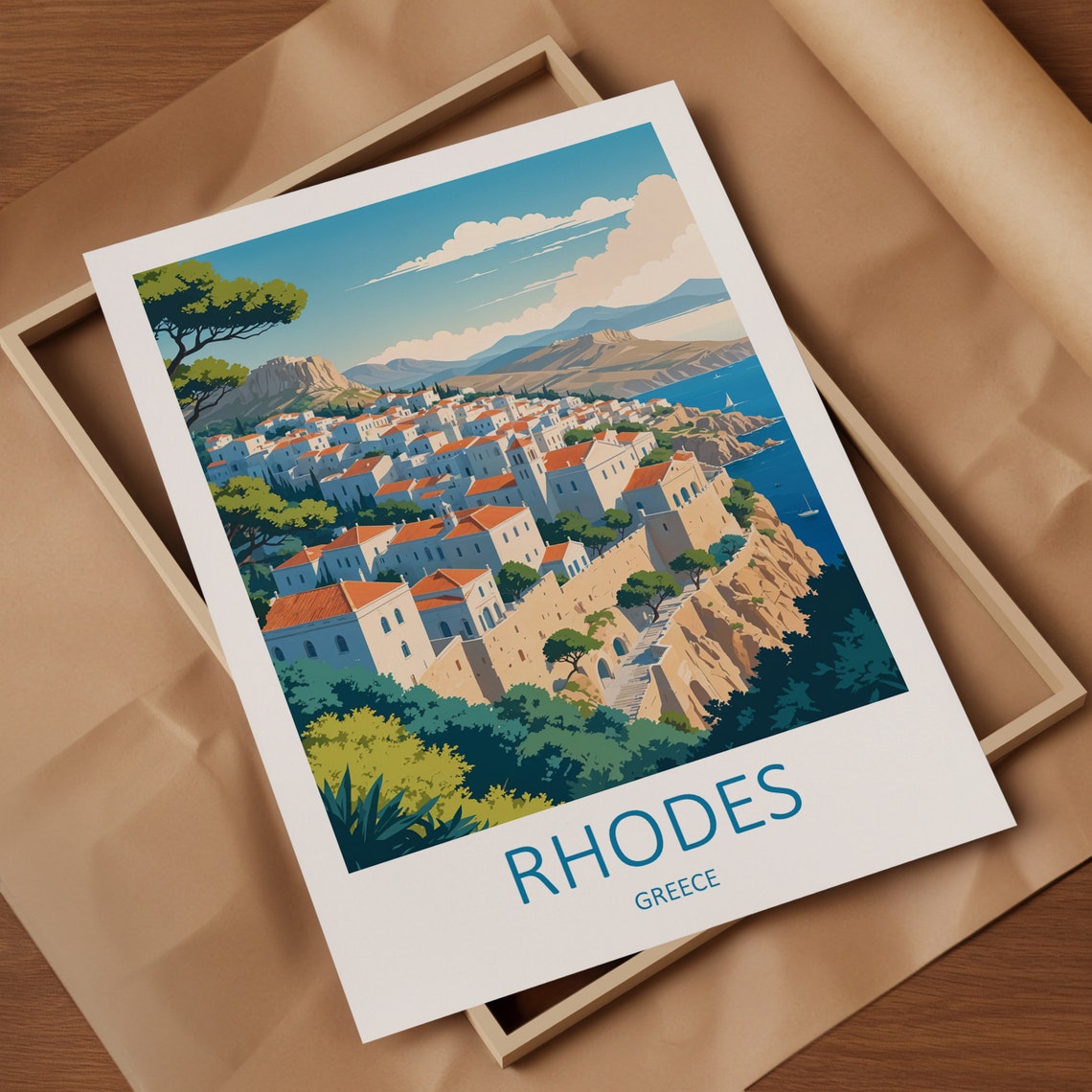Rhodes Print Rhodes Greece Print Greece Print Rhodes Poster Greece Gifts Rhodes Travel Print Greek Wall Print Greece Illustration - Image 4