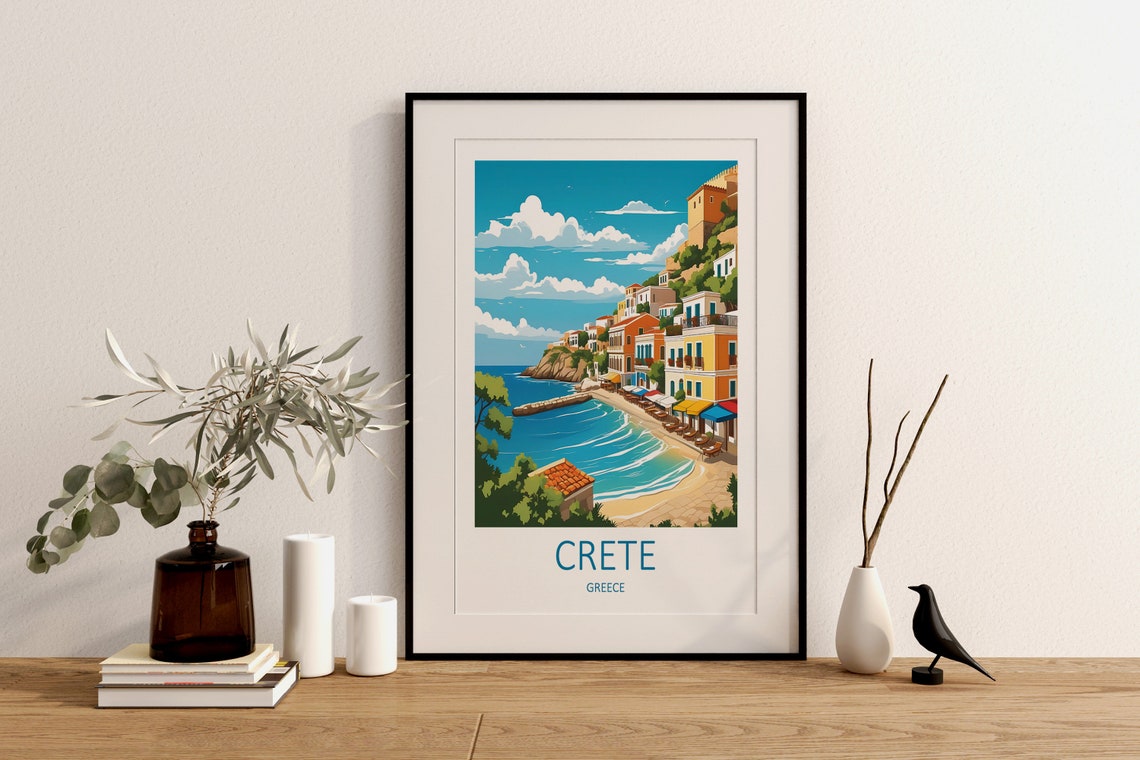 Crete Greece Charming Coastal Harbor Town With Sun Loungers Poster - Image 4