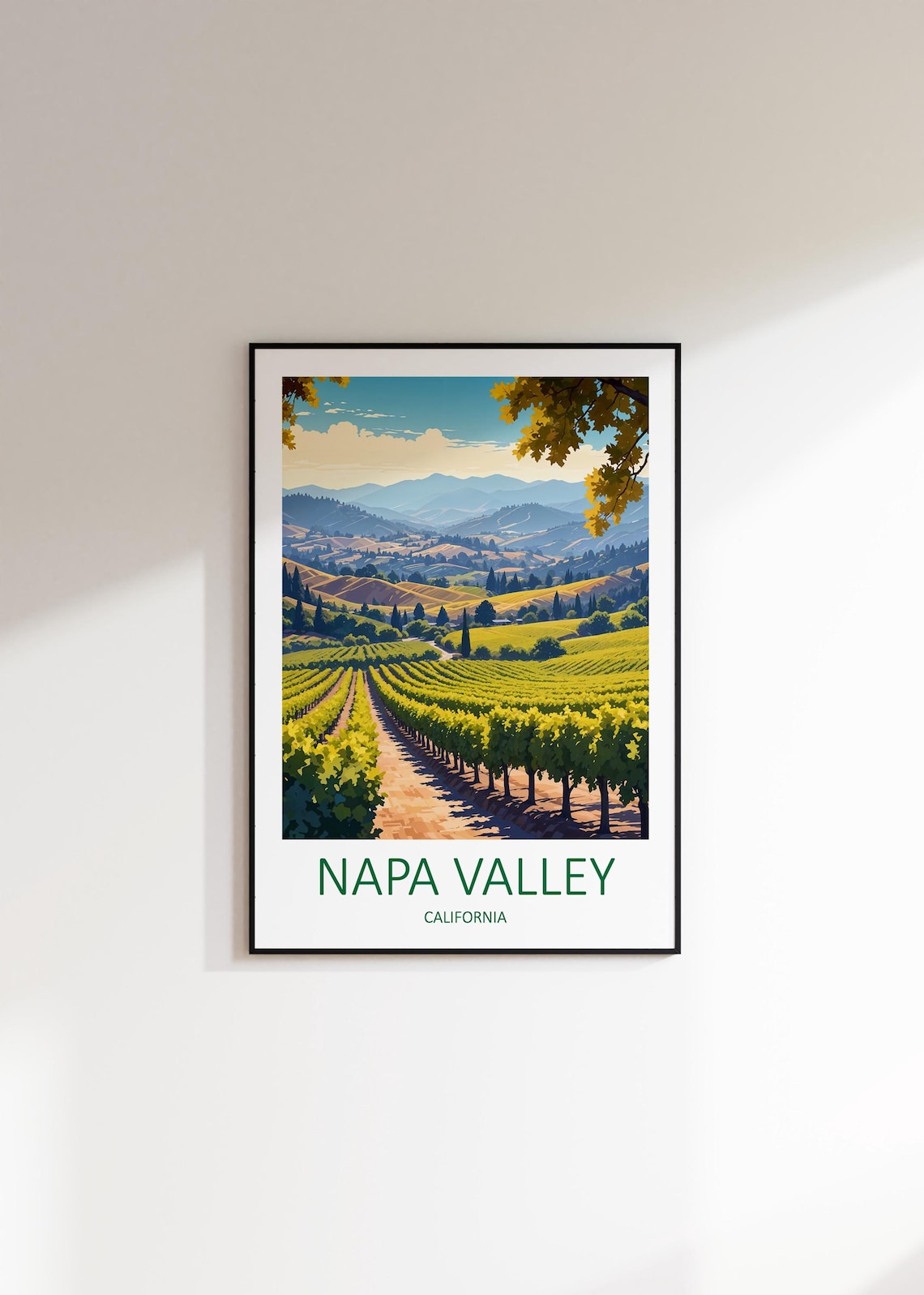 Napa Valley California Vineyard Rows Golden Hills Sunset Travel Poster - Image 3