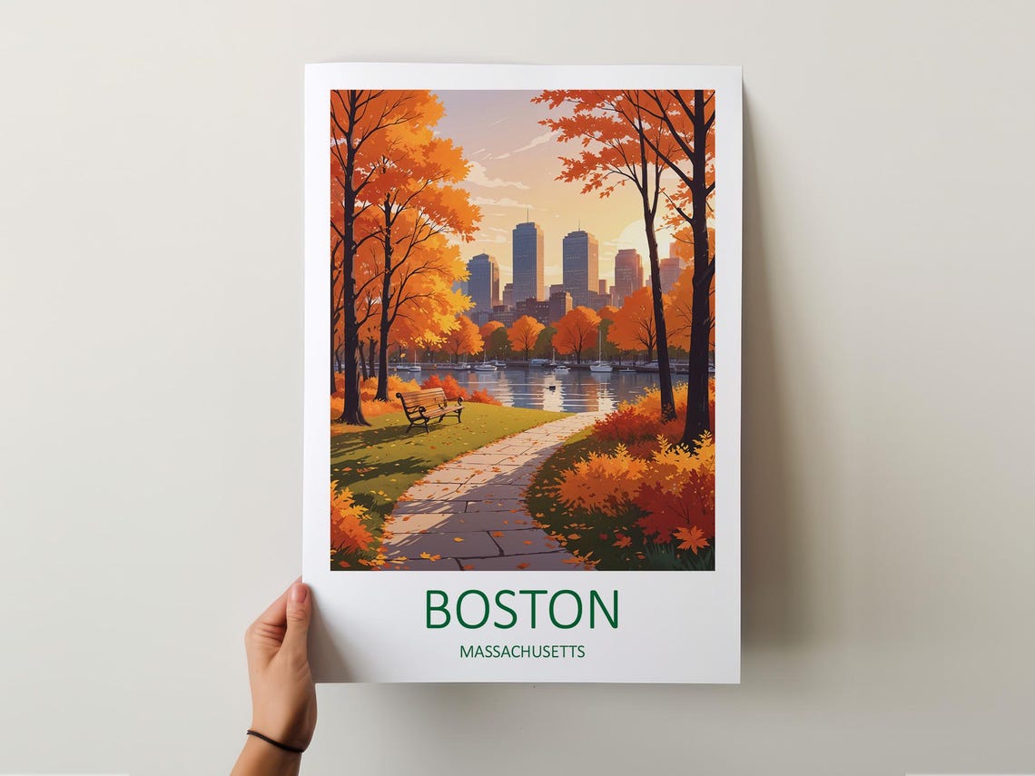 Boston Massachusetts Autumn Park River Skyline Travel Poster - Image 5