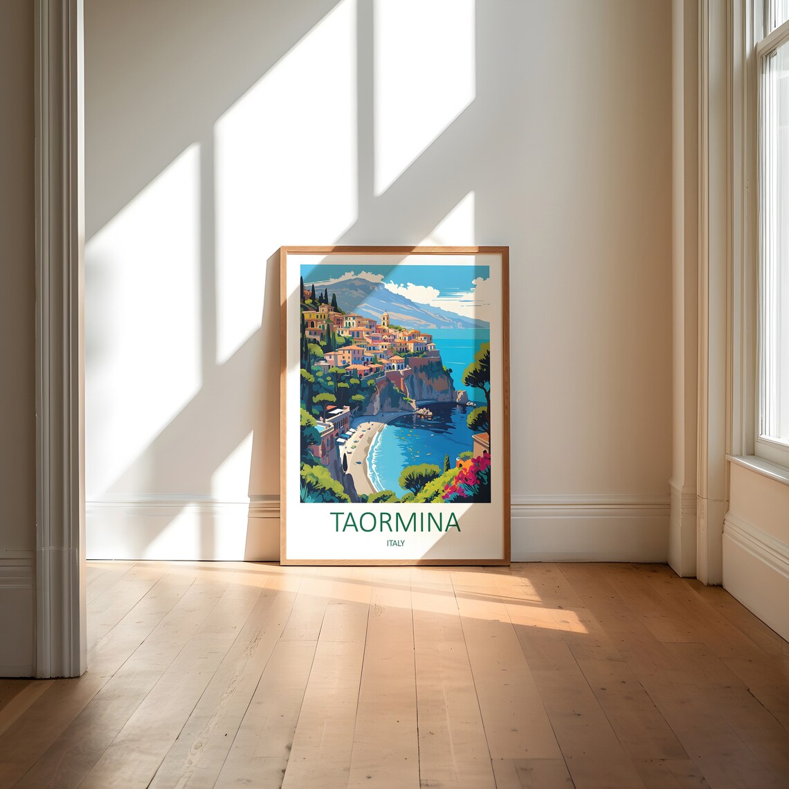Taormina Italy Cliffside Coastal Town Over Turquoise Bay Water Poster - Image 6