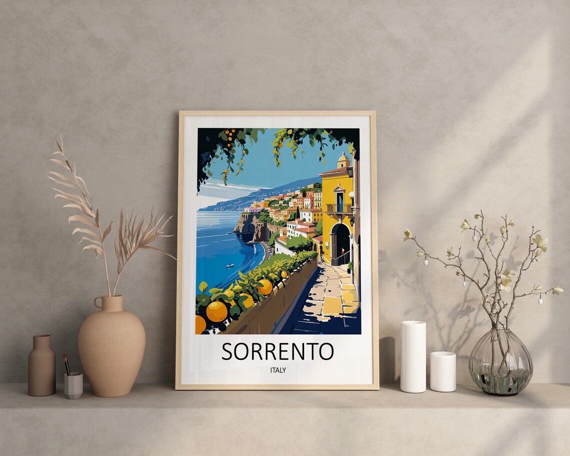 Sorrento Italy Lemon Grove Cliffside Town Bay View Travel Poster - Image 4