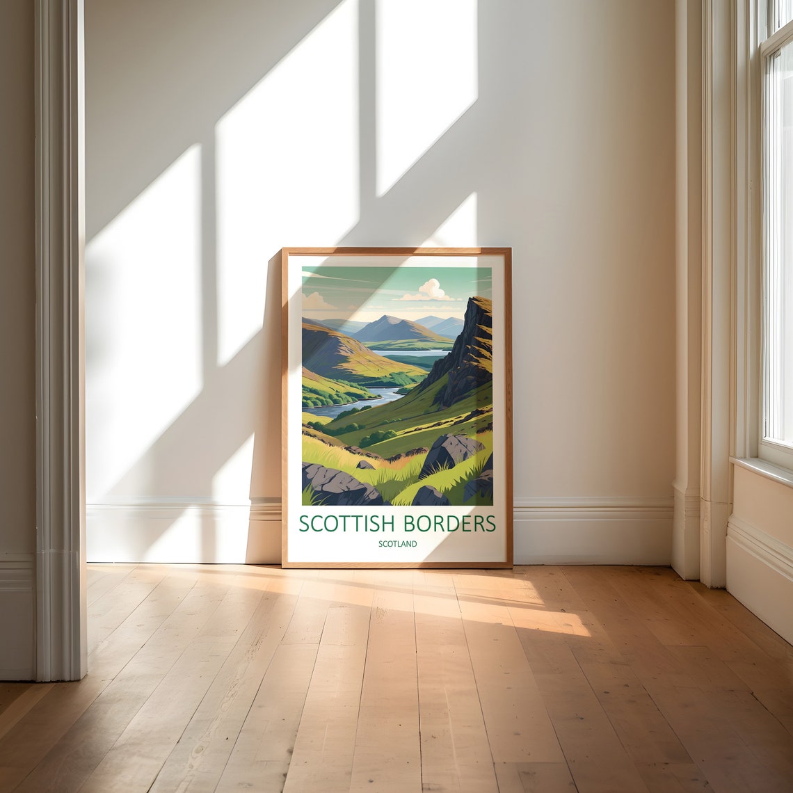 Scottish Borders Scotland Rolling Green Hills And Loch View Poster - Image 6