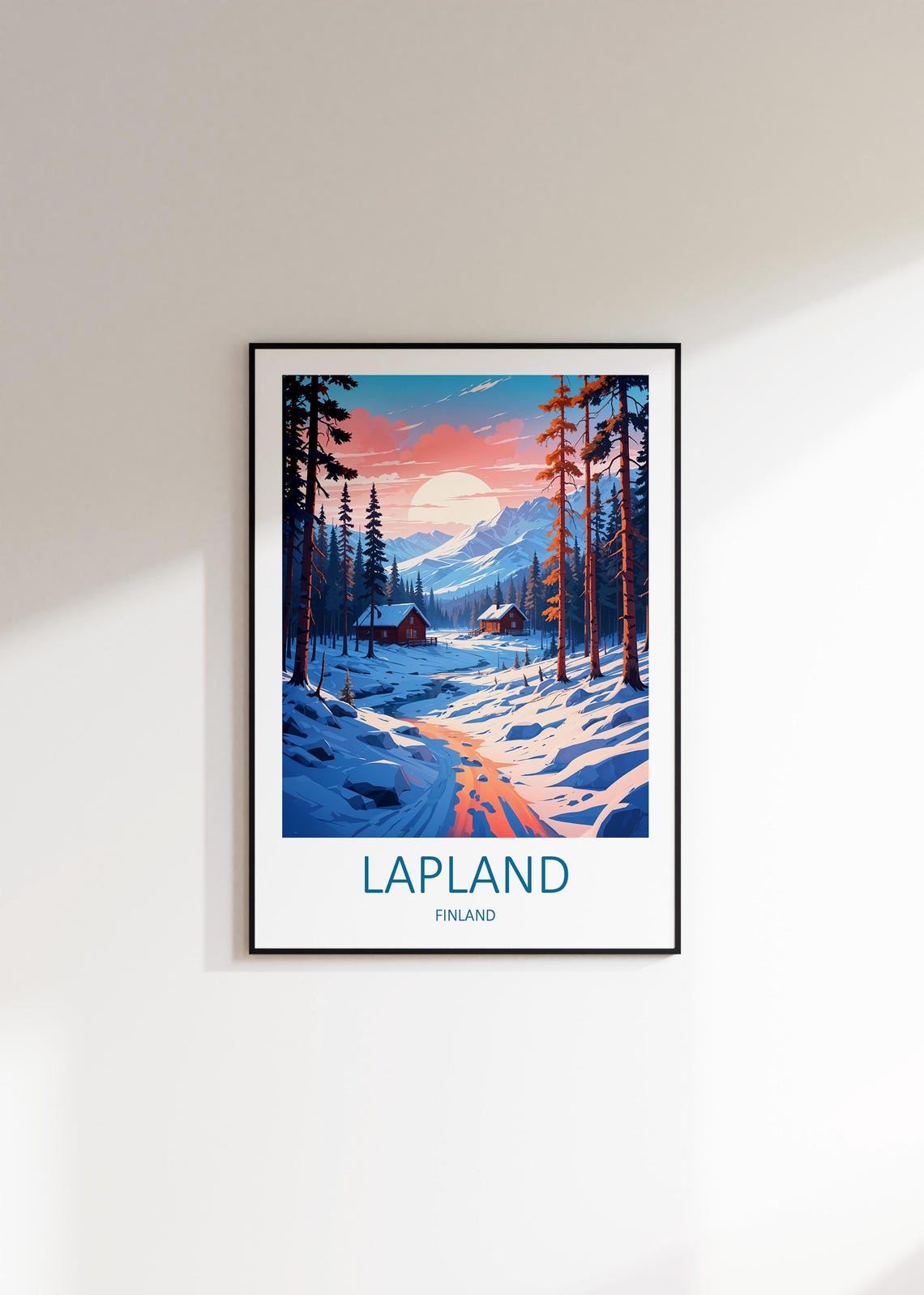 Lapland Finland Winter Wonderland Snowy Cabin Sunset Scene Poster - Image 3