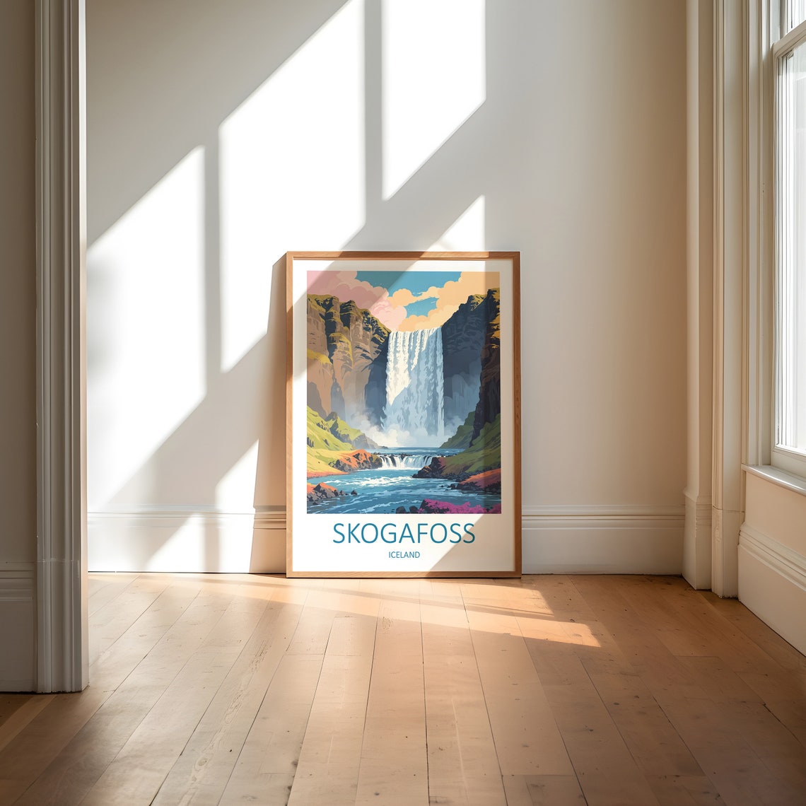 Skogafoss Iceland Majestic Waterfall Green Canyon Travel Poster - Image 6