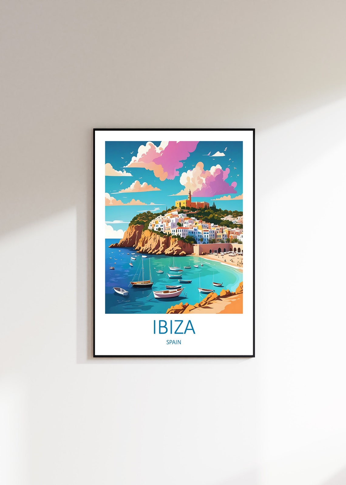 Ibiza Spain Coastal Old Town With Boats in the Harbor Poster - Image 3