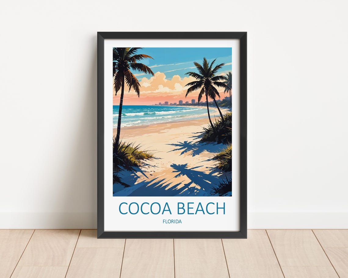 Cocoa Beach Florida Palm Tree Beach Sunset Surf Paradise Poster