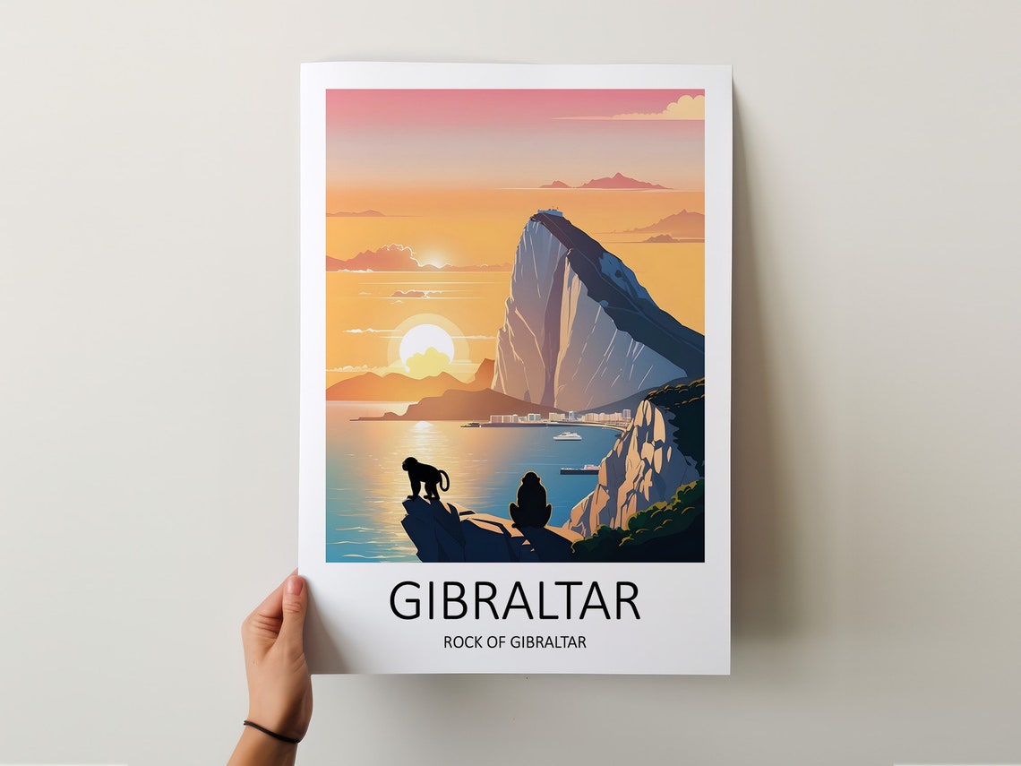Gibraltar Rock of Gibraltar Sunset View Barbary Macaques Travel Poster - Image 5