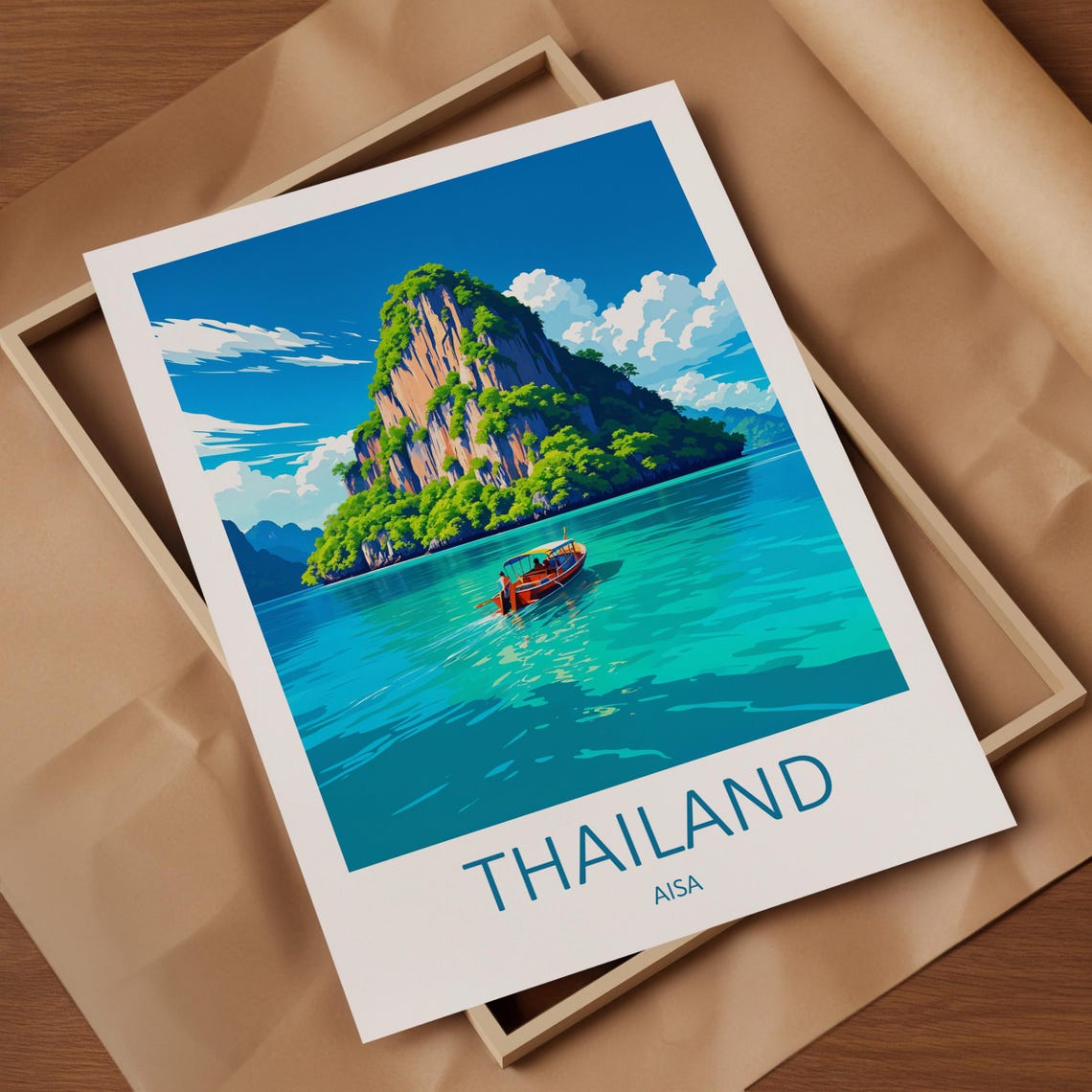 Thailand Limestone Karst Island Longtail Boat Bay Scenic Travel Poster - Image 4