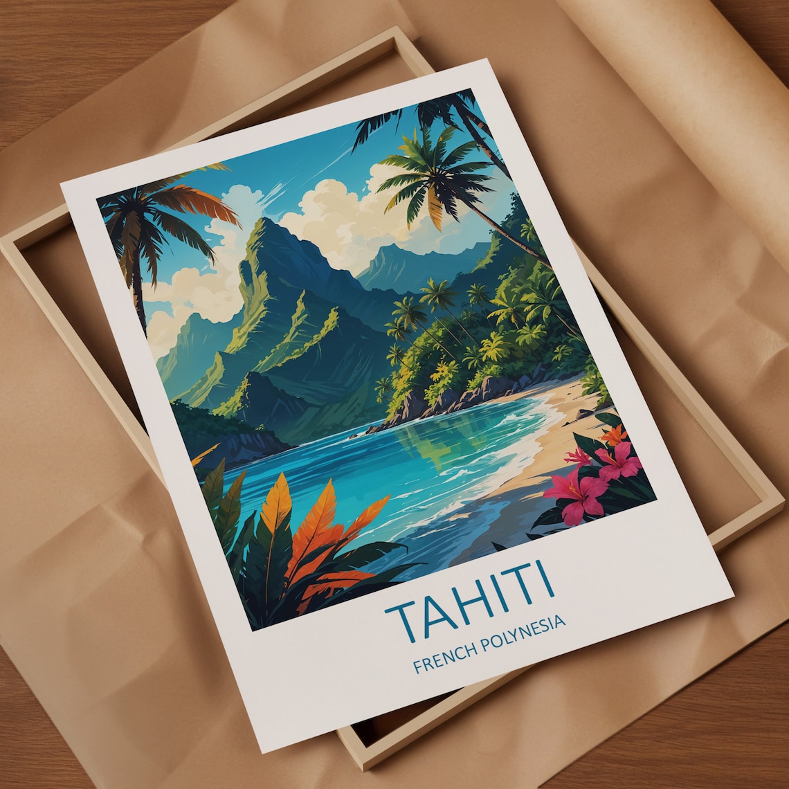 Tahiti French Polynesia Volcanic Island Lagoon Beach Travel Poster - Image 4