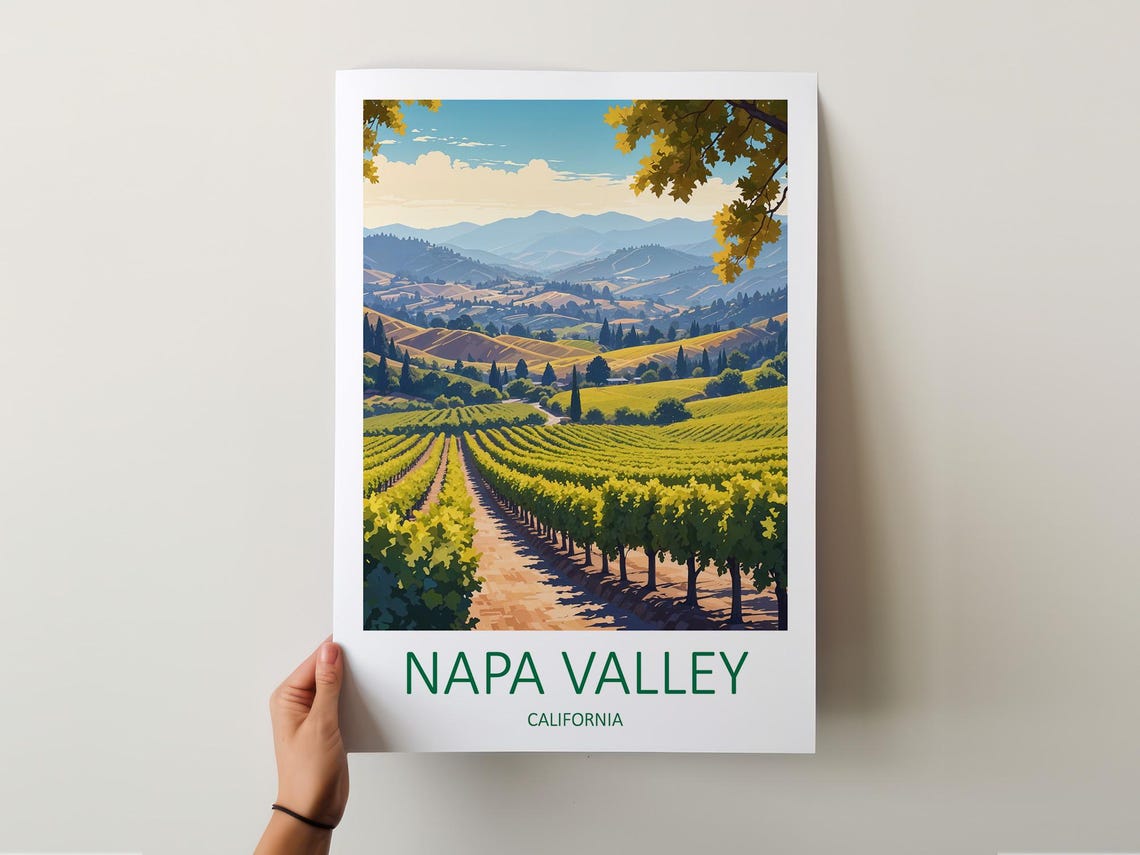 Napa Valley California Vineyard Rows Golden Hills Sunset Travel Poster - Image 5