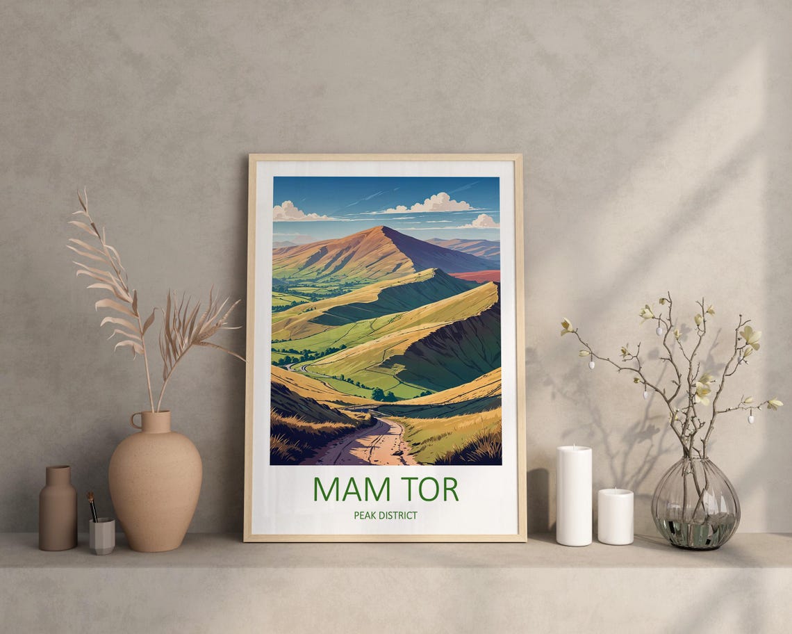 Mam Tor Peak District Golden Ridge Path Viewpoint Travel Poster - Image 3
