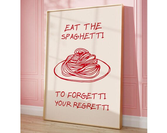 Aesthetic Kitchen Decor Funny Spaghetti Print Cute Kitchen Wall Art Minimalist Food Print Positive Quote Print 1 Print